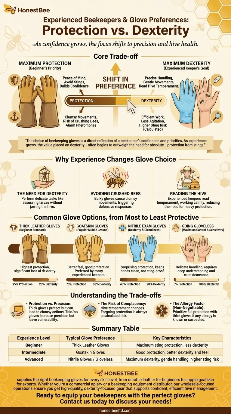 What might experienced beekeepers prefer regarding gloves? Prioritizing Dexterity Over Protection Visual Guide