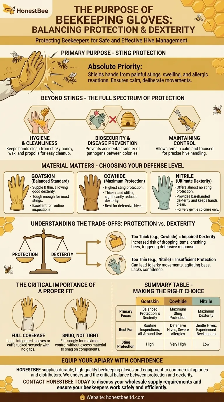 What is the primary purpose of beekeeping gloves? Achieve Maximum Protection and Dexterity Visual Guide