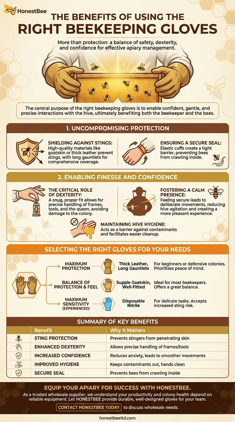 What are the benefits of using the right beekeeping gloves? Enhance Protection & Hive Management Visual Guide