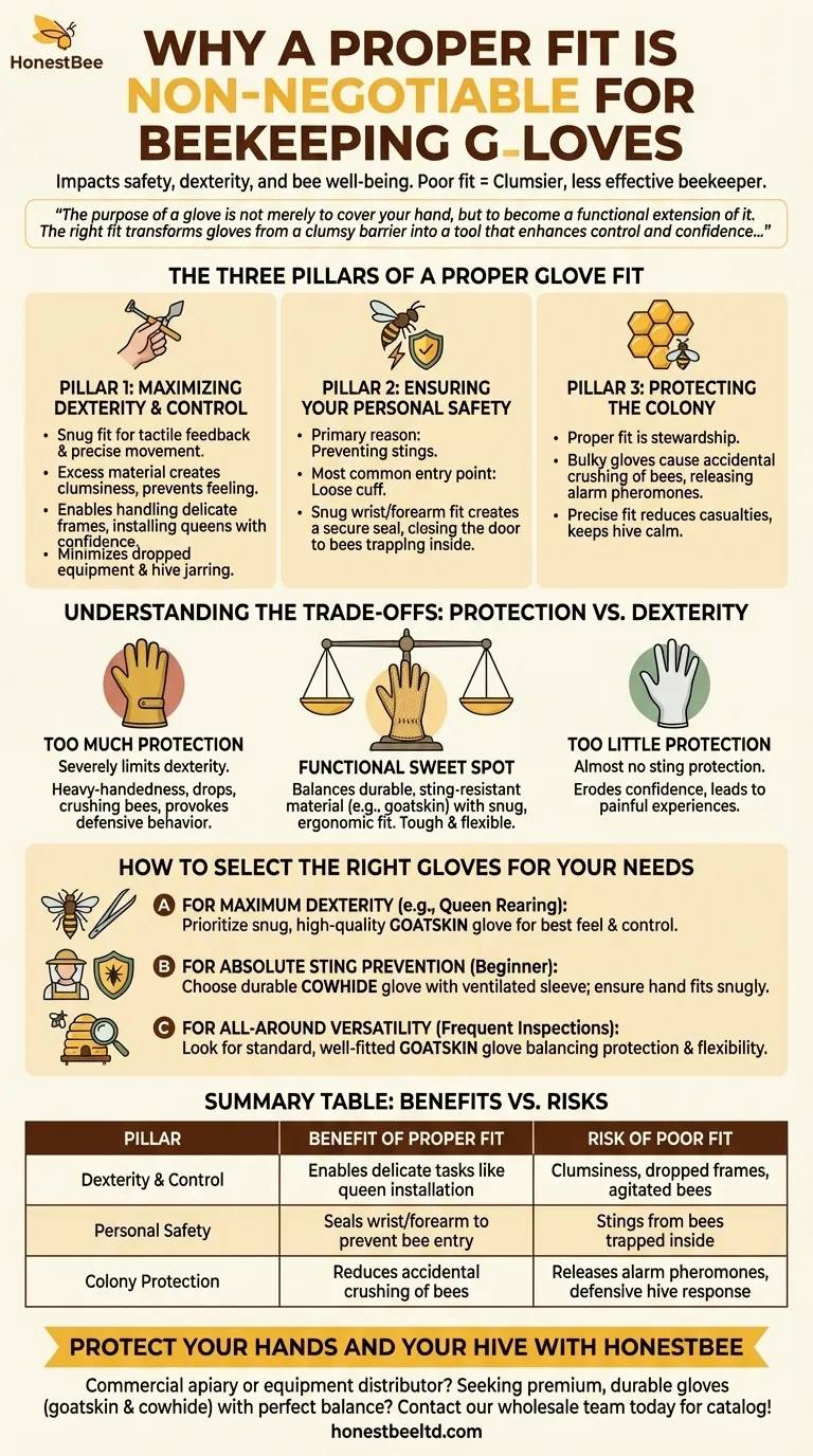 Why is a proper fit important for beekeeping gloves? Achieve Safety, Dexterity & Bee Protection Visual Guide