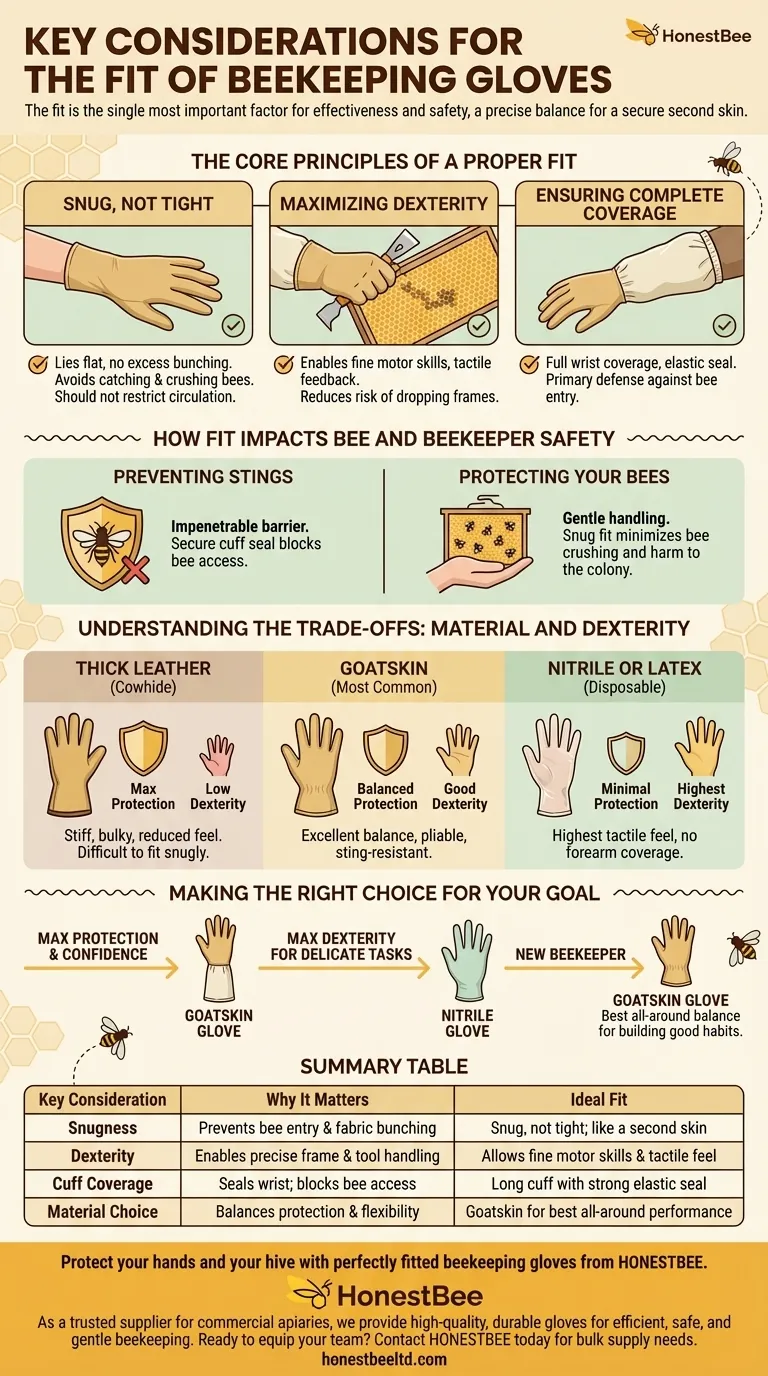 What are the key considerations for the fit of beekeeping gloves? Ensure Dexterity & Safety Visual Guide