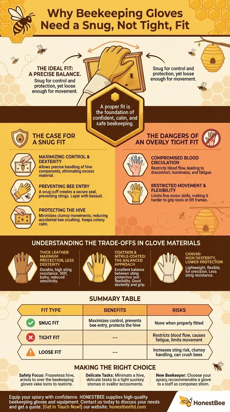 Why should beekeeping gloves fit snugly but not tightly? The Key to Safety & Dexterity Visual Guide