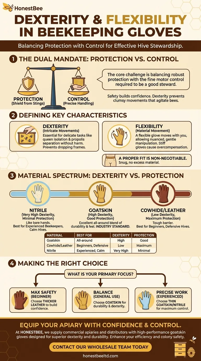 Perché la destrezza e la flessibilità sono importanti nei guanti da apicoltura? Aumenta l'efficienza della gestione dell'alveare Guida Visiva