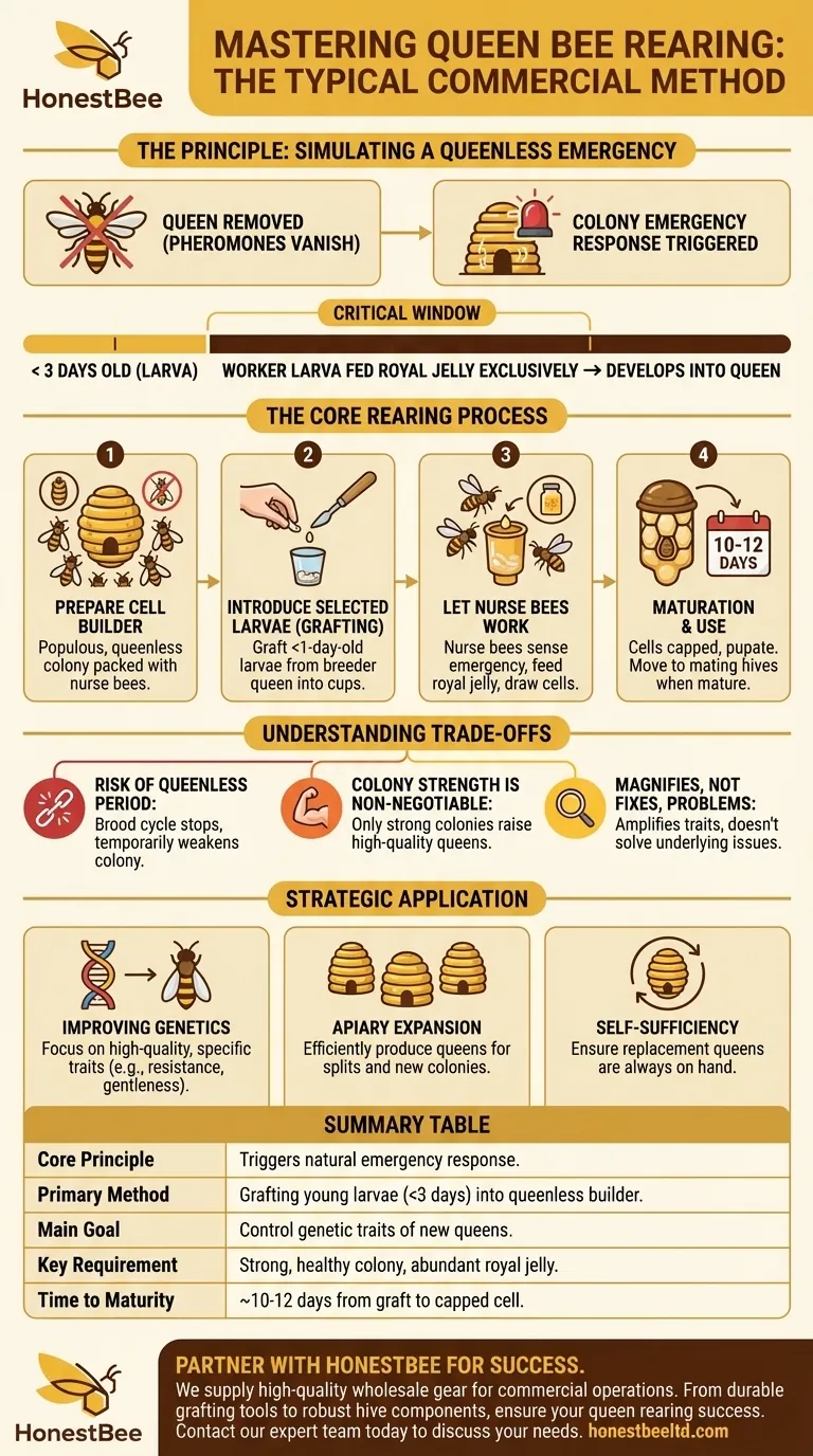What is the typical method used to rear queens in beekeeping? Master the Art of Controlled Queen Production Visual Guide