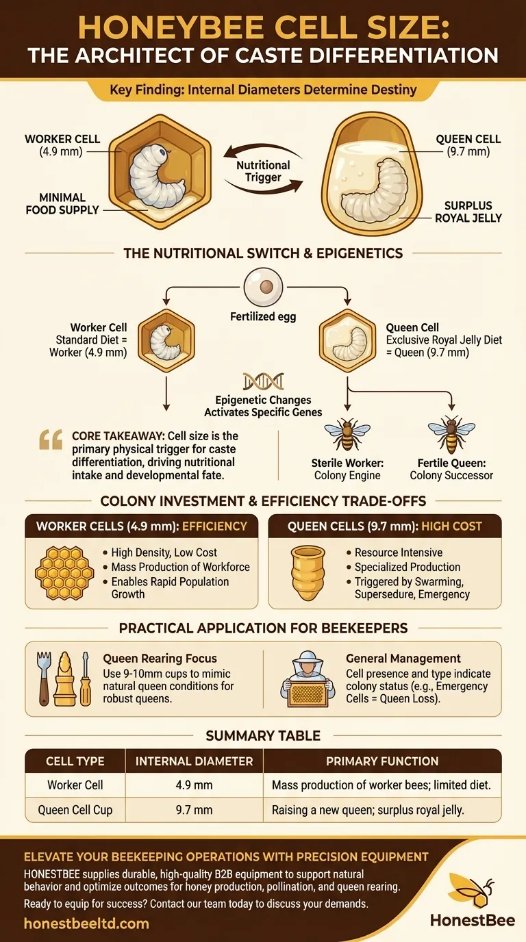 Quels étaient les diamètres internes des alvéoles de cellules d'ouvrière et de reine utilisées dans l'étude ? Comprendre la différenciation des castes Guide Visuel