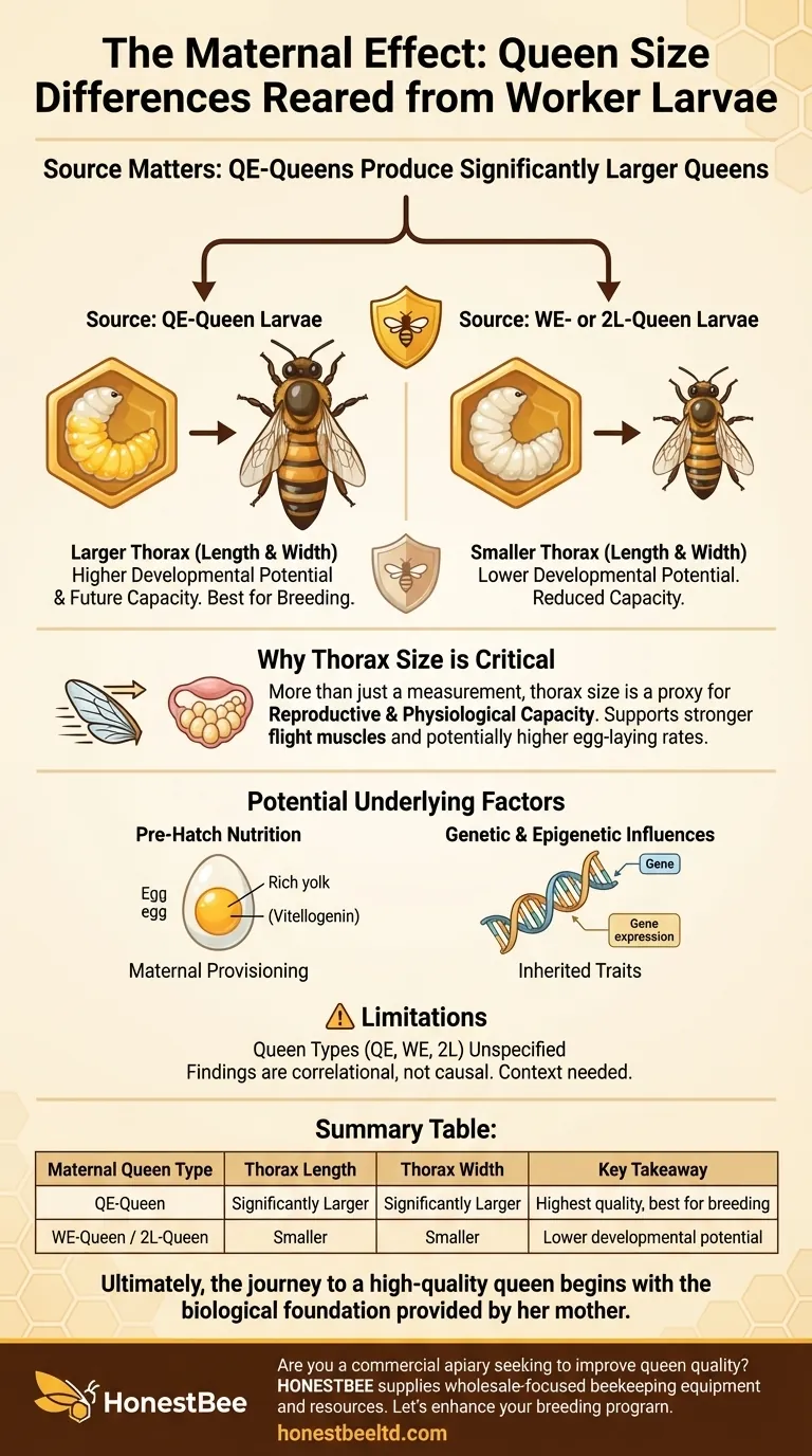 What were the size differences among queens reared from worker larvae? Maternal Origin Determines Queen Size Visual Guide