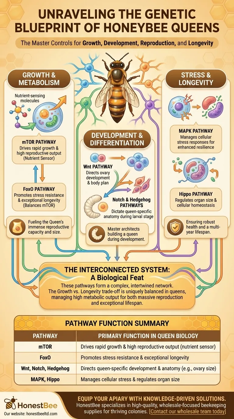 What genetic pathways differ in QE-queens? Unlocking the Master Controls of Queen Bee Biology Visual Guide