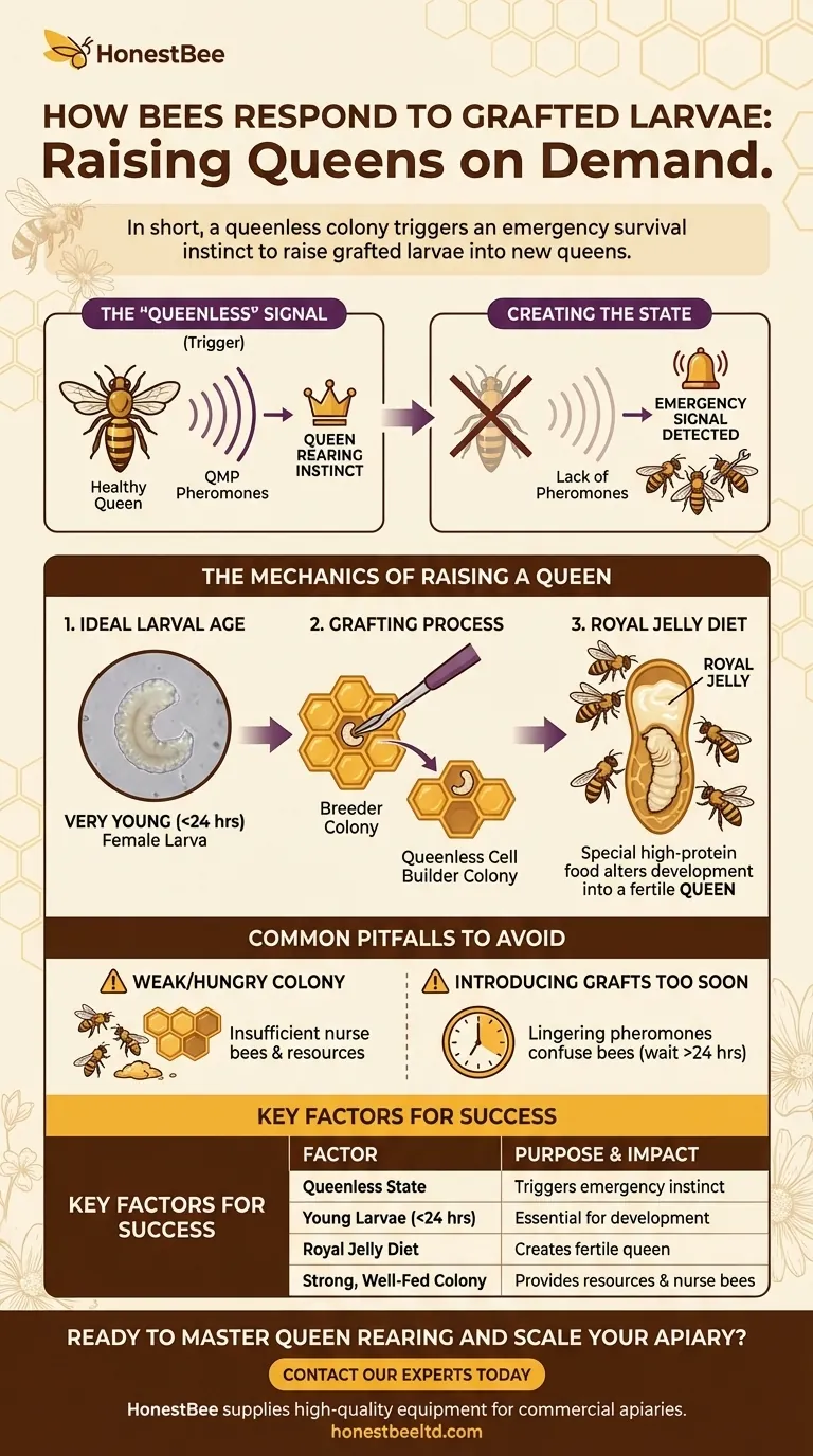 Как пчелы реагируют на привитых личинок, помещенных в колонию? Запуск инстинкта выращивания маток Визуальное руководство