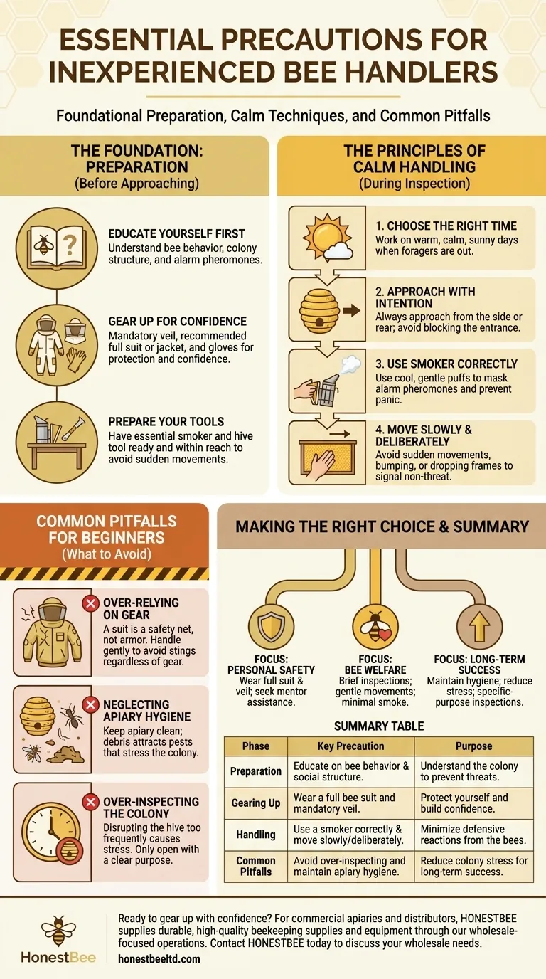 What precautions should inexperienced individuals take when handling bees? A Guide to Safe and Confident Beekeeping Visual Guide