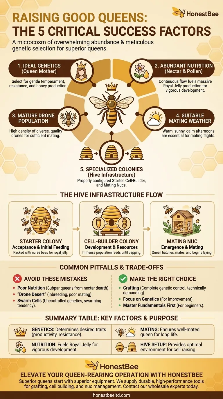 What are the requirements for successfully raising good queens? Master Genetics, Nutrition, and Mating Visual Guide