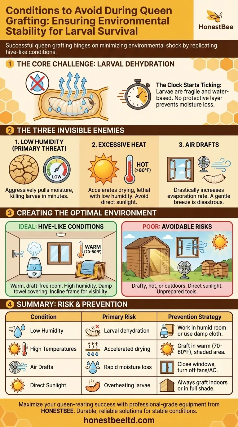What conditions should be avoided during grafting? Protect Your Queen Cells from Common Pitfalls Visual Guide