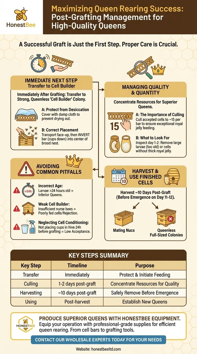 What can be done with other bars of cells after grafting? Master Post-Grafting Queen Rearing Visual Guide