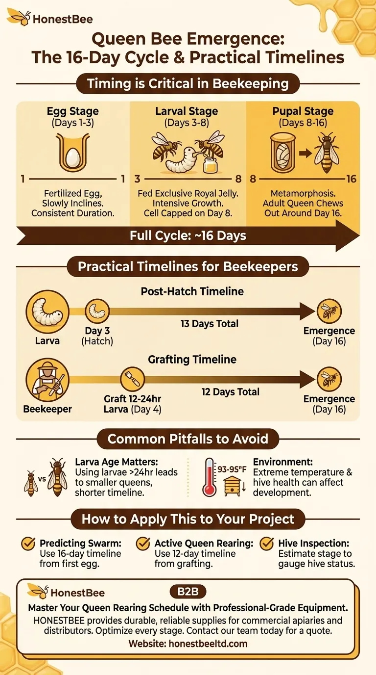 How long does it take for a queen to emerge after the egg is laid? Master the 16-Day Queen Rearing Timeline Visual Guide
