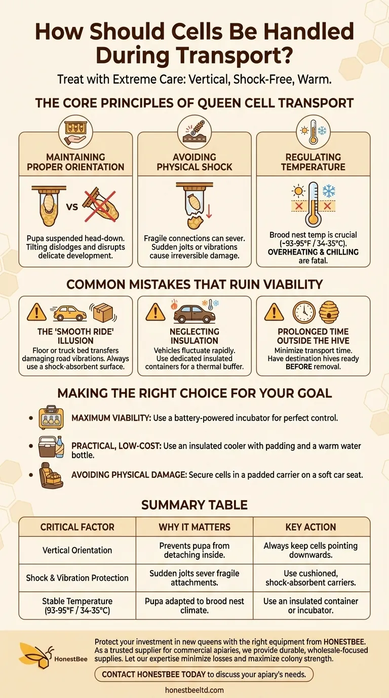 How should cells be handled during transport? Ensure Queen Cell Viability for Your Apiary Visual Guide