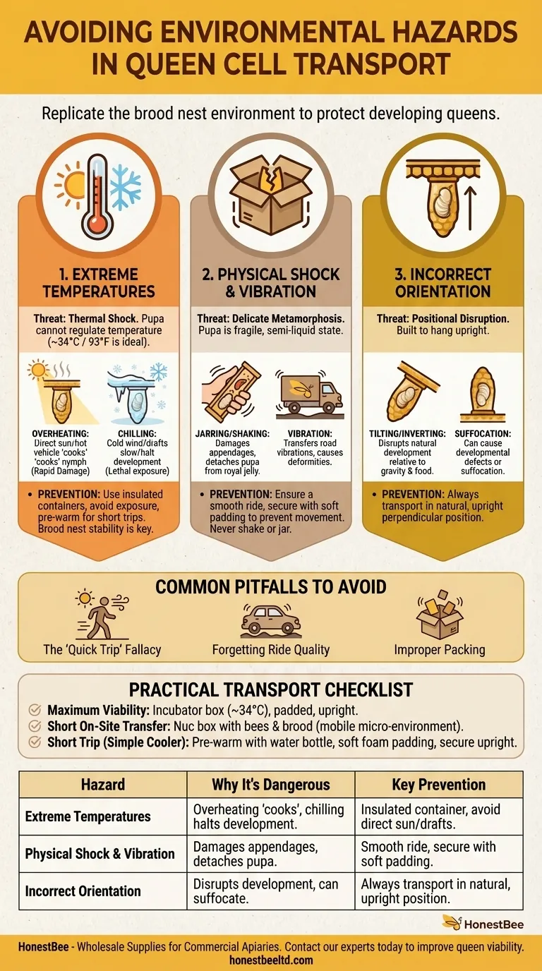 What environmental conditions should be avoided during cell transport? Protect Your Queen Cells from Harm Visual Guide