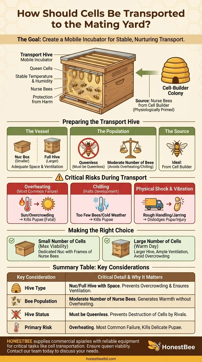 How should cells be transported to the mating yard? Ensure Queen Cell Viability with a Mobile Incubator Visual Guide