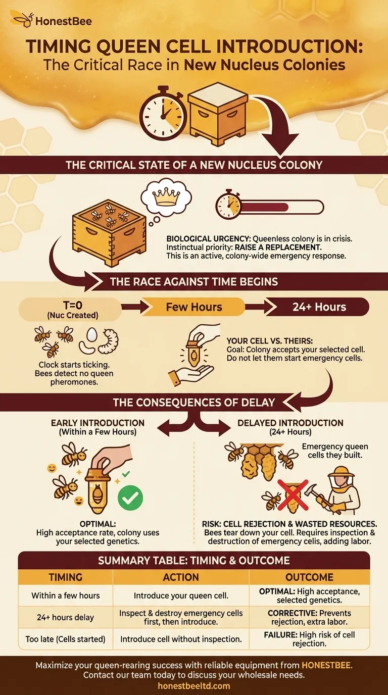 When should cells be distributed after setting up nucleus colonies? Ensure Queen Acceptance and Colony Success Visual Guide