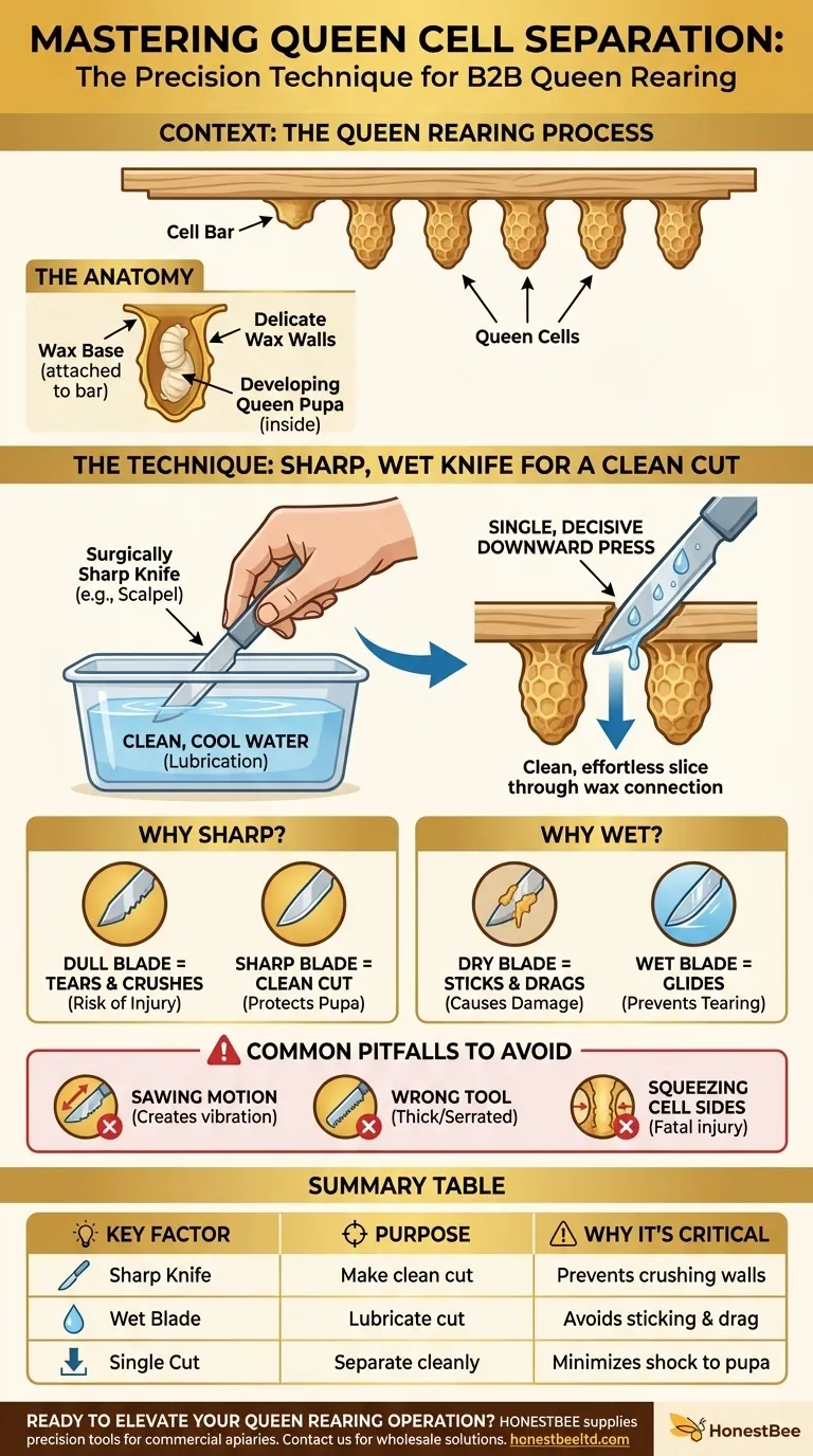 How are adjoining cells on the cell bar separated? Master the Art of Queen Rearing Visual Guide