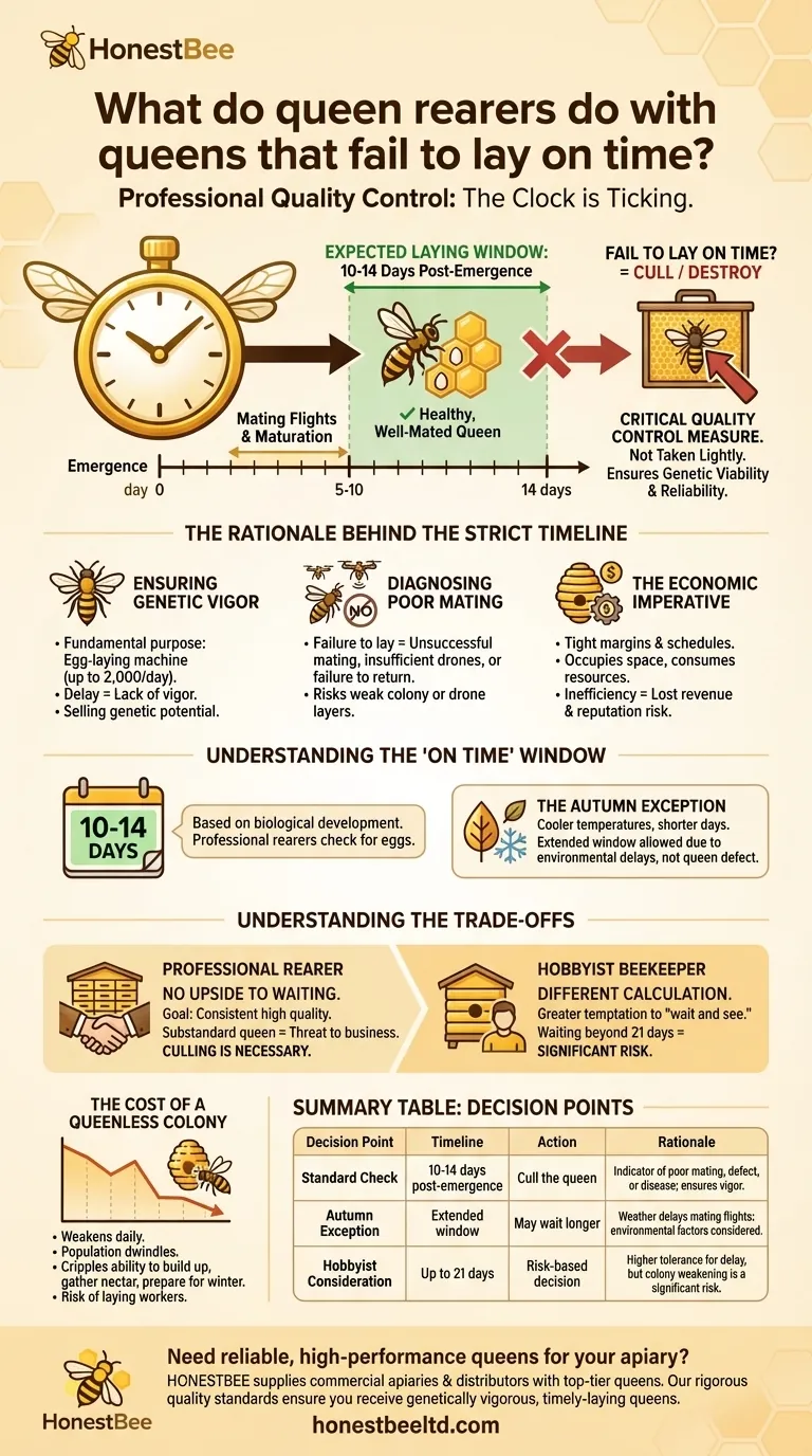 What do queen rearers do with queens that fail to lay on time? The Critical Quality Control Decision Visual Guide