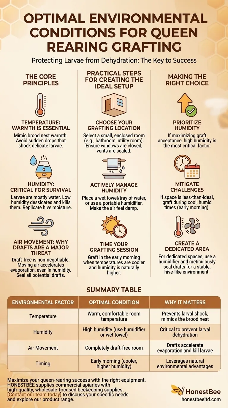 What environmental conditions are optimal for grafting? Master Queen Rearing with Perfect Hive-Like Conditions Visual Guide