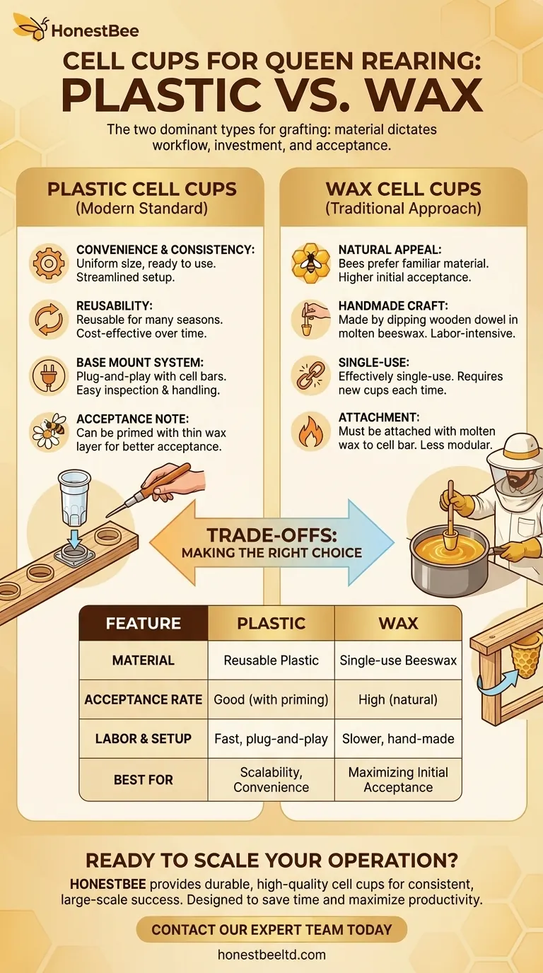 What types of cell cups are commonly used in grafting? Plastic vs. Wax for Queen Rearing Success Visual Guide