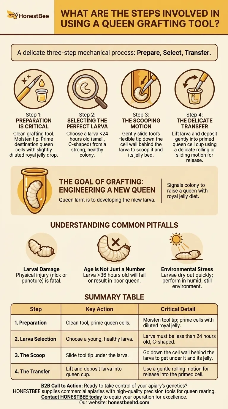Quais são os passos envolvidos no uso de uma ferramenta de enxertia de rainhas? Um Guia para a Criação de Rainhas Bem-sucedida Guia Visual