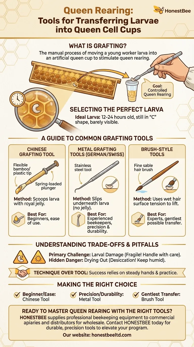 What tools are used to transfer larvae into queen cell cups? A Guide to Grafting Tools for Queen Rearing Visual Guide