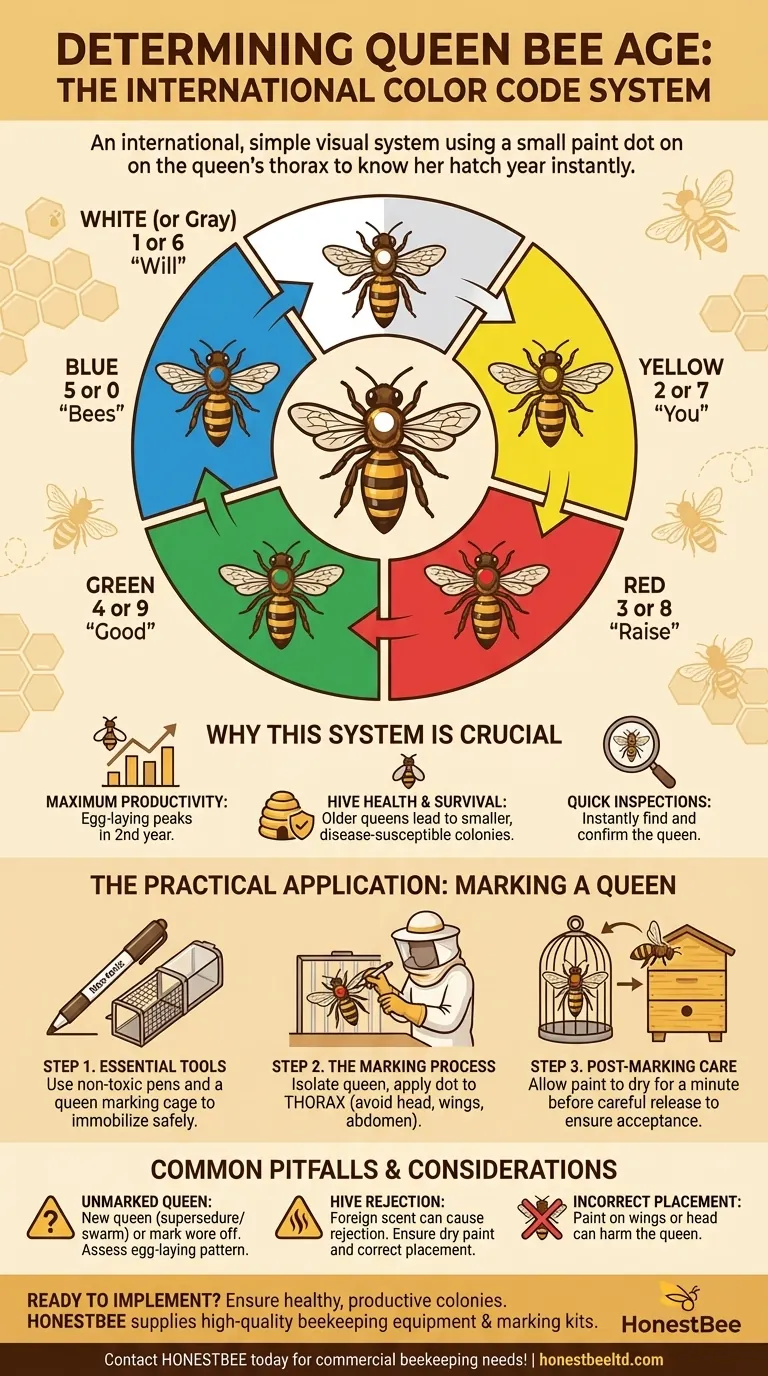 How can a beekeeper determine the year a queen hatched? Master the International Color Code Visual Guide