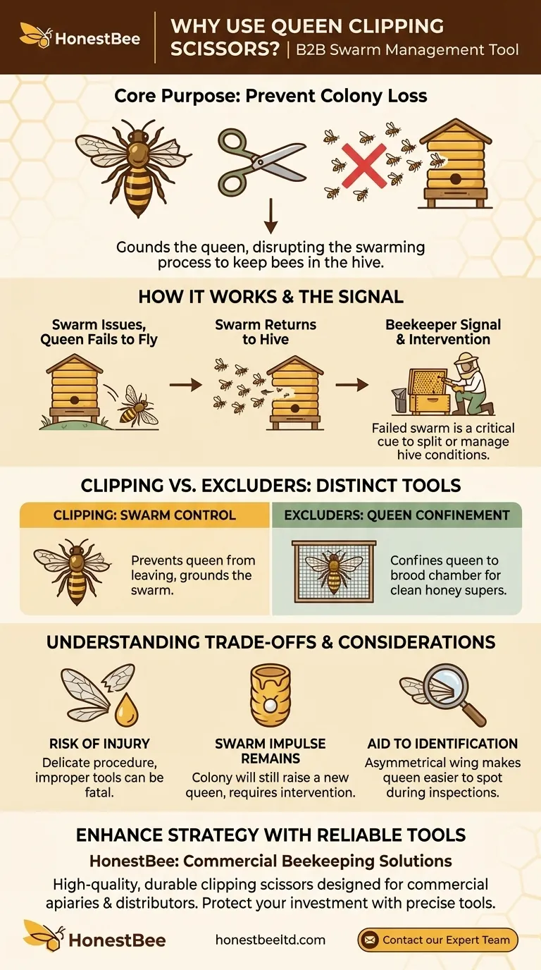 Why are queen clipping scissors used? A Beekeeper's Guide to Swarm Control Visual Guide