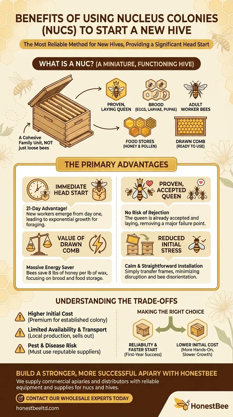 What are the benefits of using nucleus colonies to start a new hive? Boost First-Year Success & Growth Visual Guide