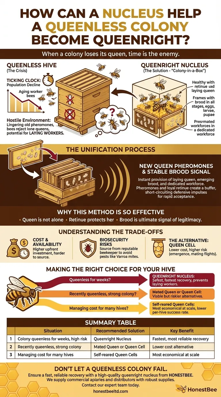 How can a nucleus help a queenless colony become queenright? Instantly Save Your Hive from Collapse Visual Guide