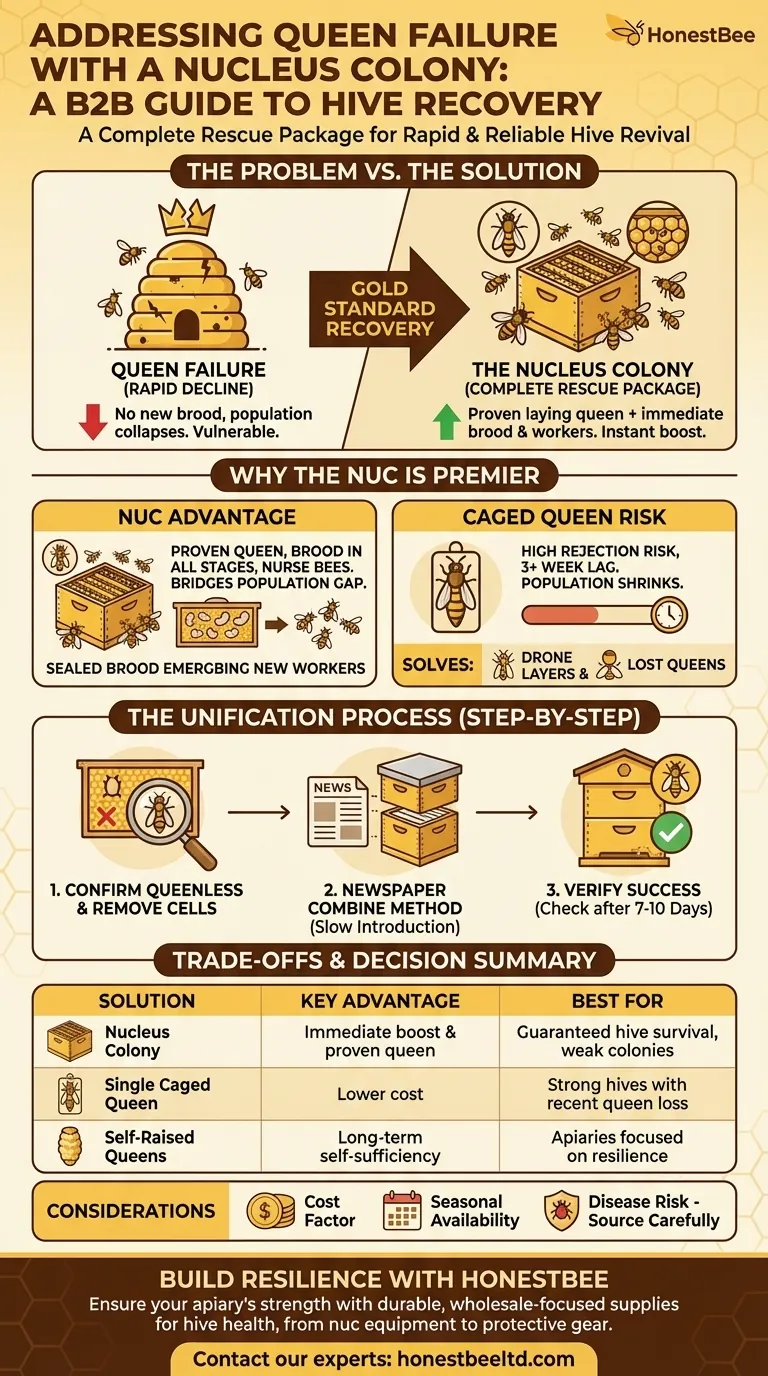 How can a nucleus be used to address queen failure rates? Save Your Hive with a Complete Colony Rescue Package Visual Guide