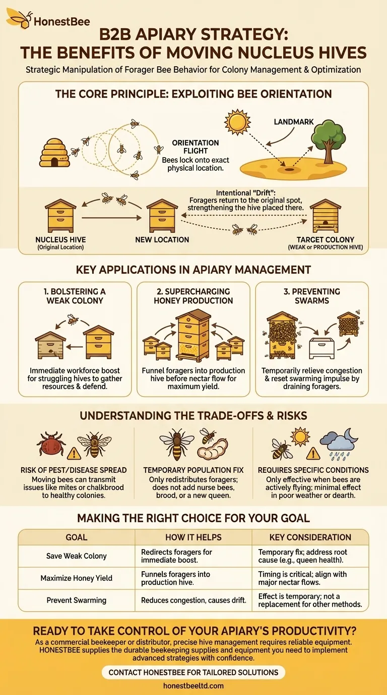 What are the benefits of moving nuclei around the apiary? Master Strategic Hive Management Visual Guide