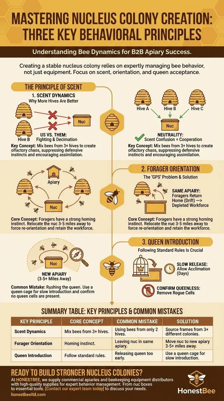 What are the three key points to understand when making a nucleus? Master Bee Behavior for Success Visual Guide