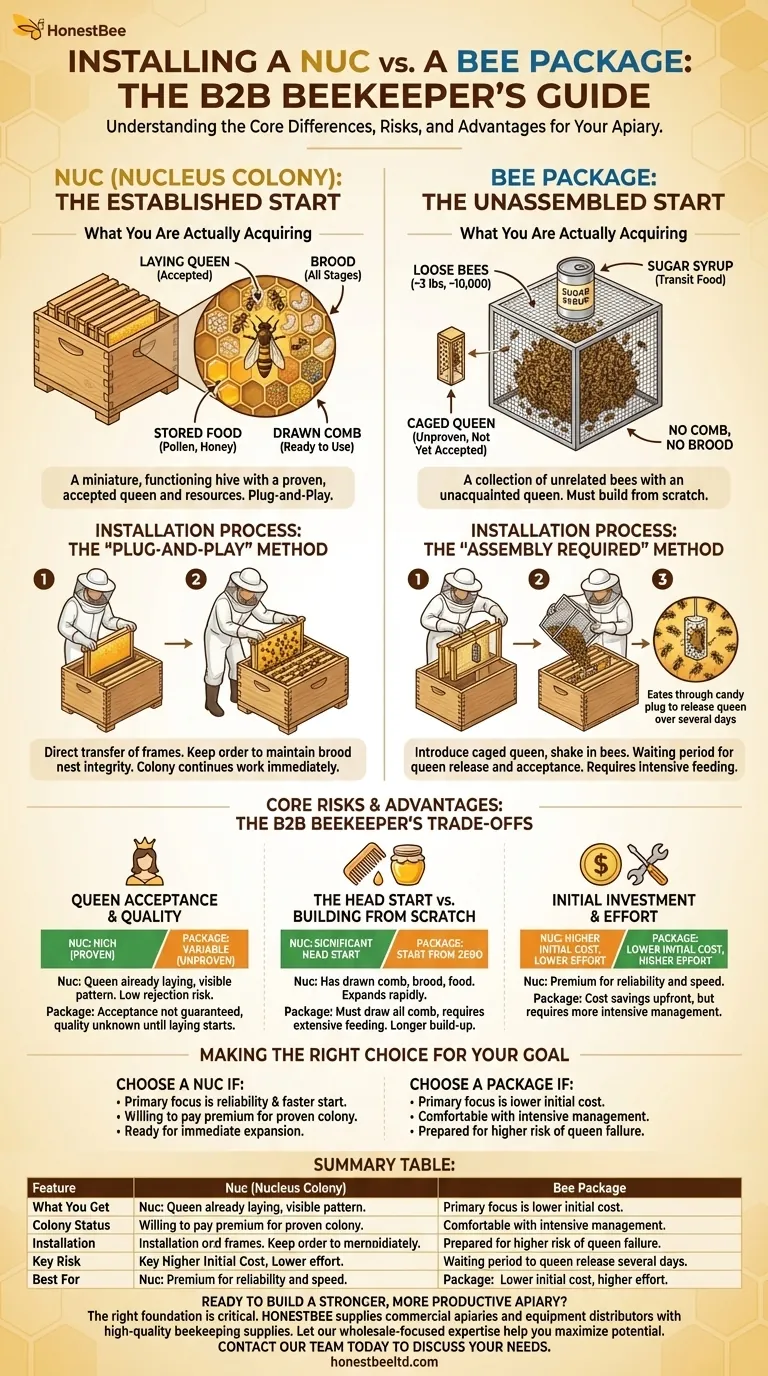 En quoi l'installation d'un essaim sur cadres (nuc) diffère-t-elle de l'installation d'un paquet d'abeilles ? Un guide pour bien démarrer votre ruche Guide Visuel