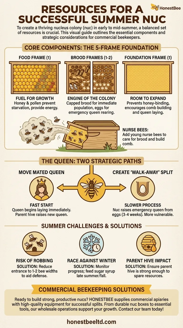 What resources are needed to create a nuc in early to mid-summer? Build a Thriving Starter Hive Visual Guide