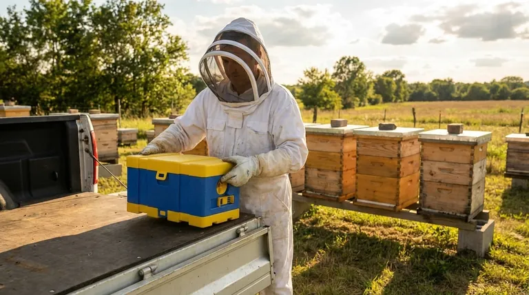 为什么新分蜂群(nuc)在创建后需要移到不同的蜂场?为防止采蜜蜂丢失并确保蜂群的生存