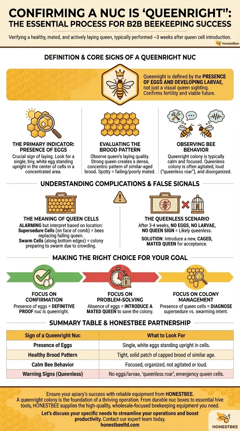 What is the process of confirming a nuc is 'Queenright'? Ensure Your Colony's Health and Productivity Visual Guide