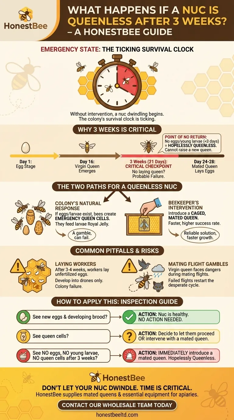 What happens if a nuc does not have a laying queen after three weeks? A Beekeeper's Guide to Colony Survival Visual Guide