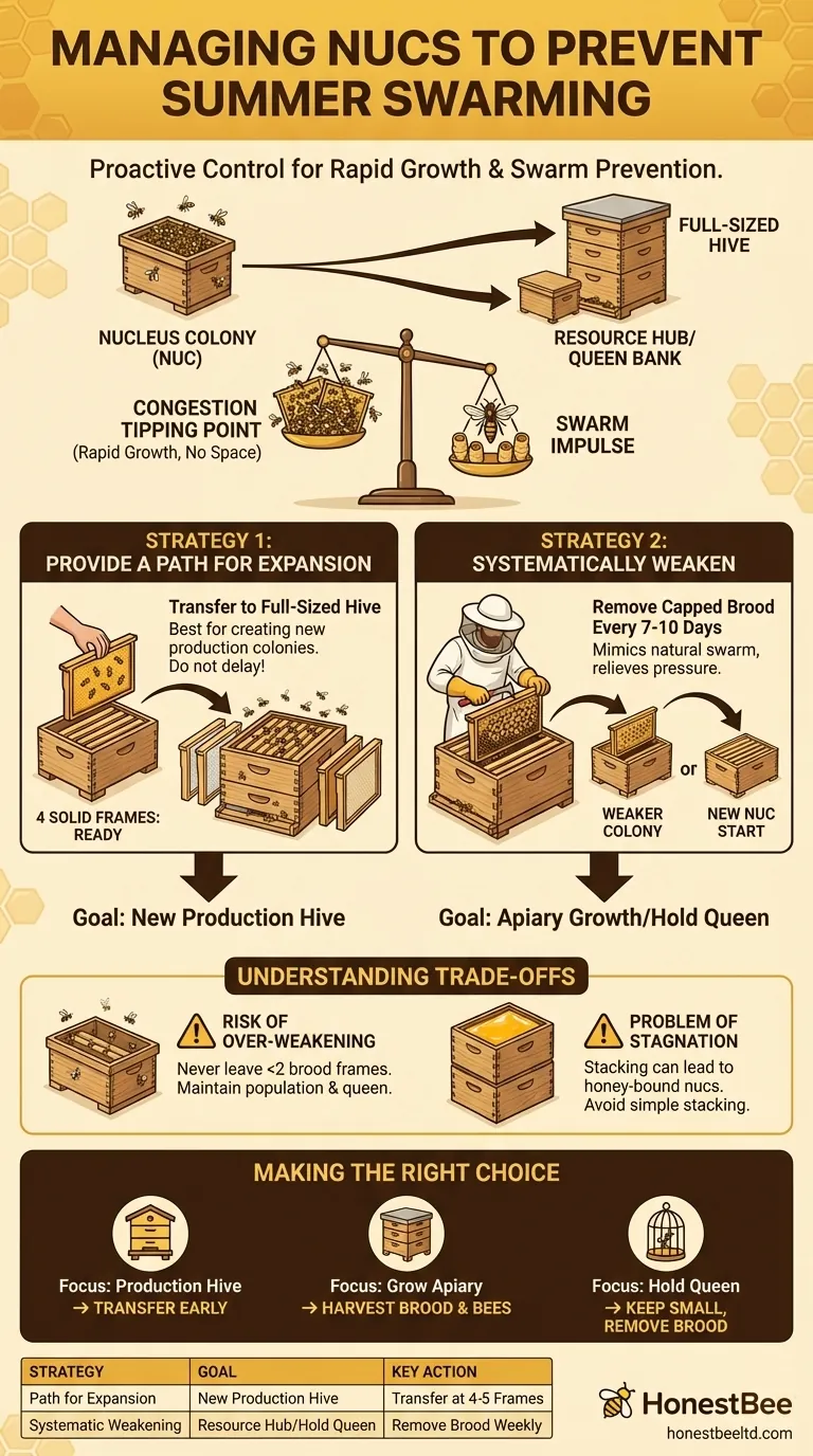 How are nucs managed during the summer to prevent swarming? A Guide to Proactive Control Visual Guide