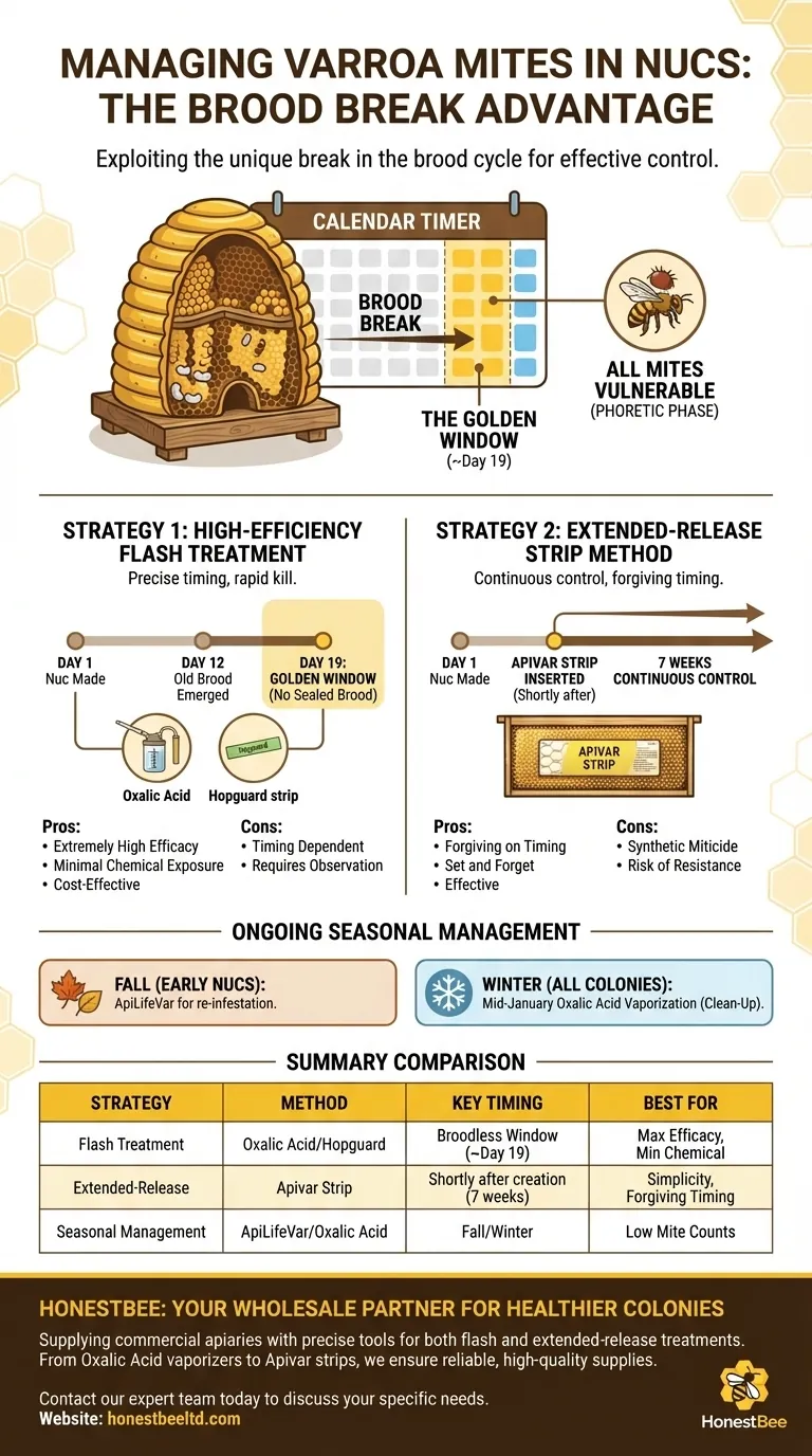 ¿Cuál es el enfoque para el manejo de los ácaros Varroa en las colmenas núcleo (nucs)? Una guía estratégica para apicultores Guía Visual