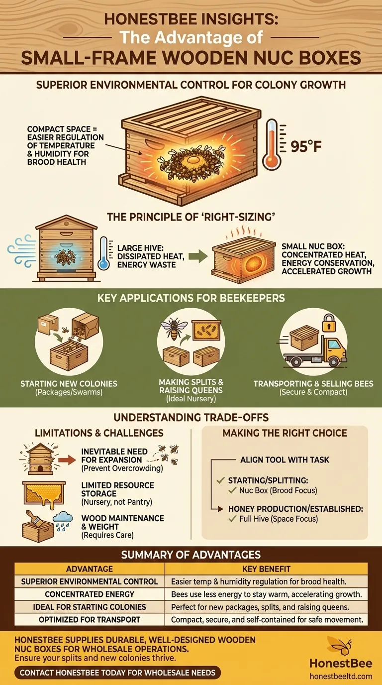 What is the advantage of a smaller frame count in a wooden nuc box? Superior Brood Health & Colony Growth Visual Guide