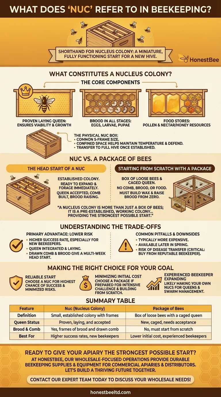What does the term 'nuc' refer to in beekeeping? A Guide to Nucleus Colonies for a Stronger Start Visual Guide