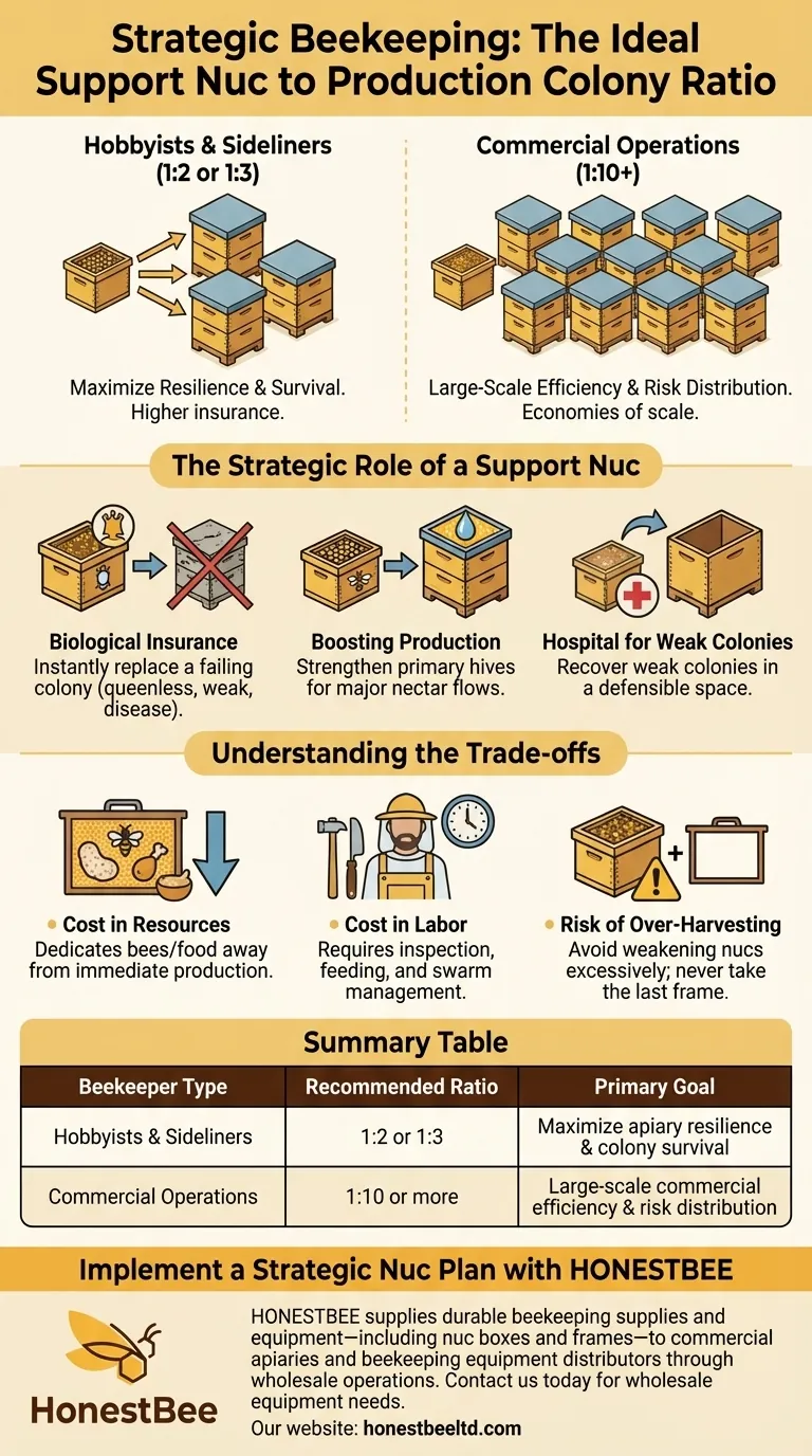 What is the recommended ratio of support nucs to production colonies? Optimize Your Apiary Management Visual Guide