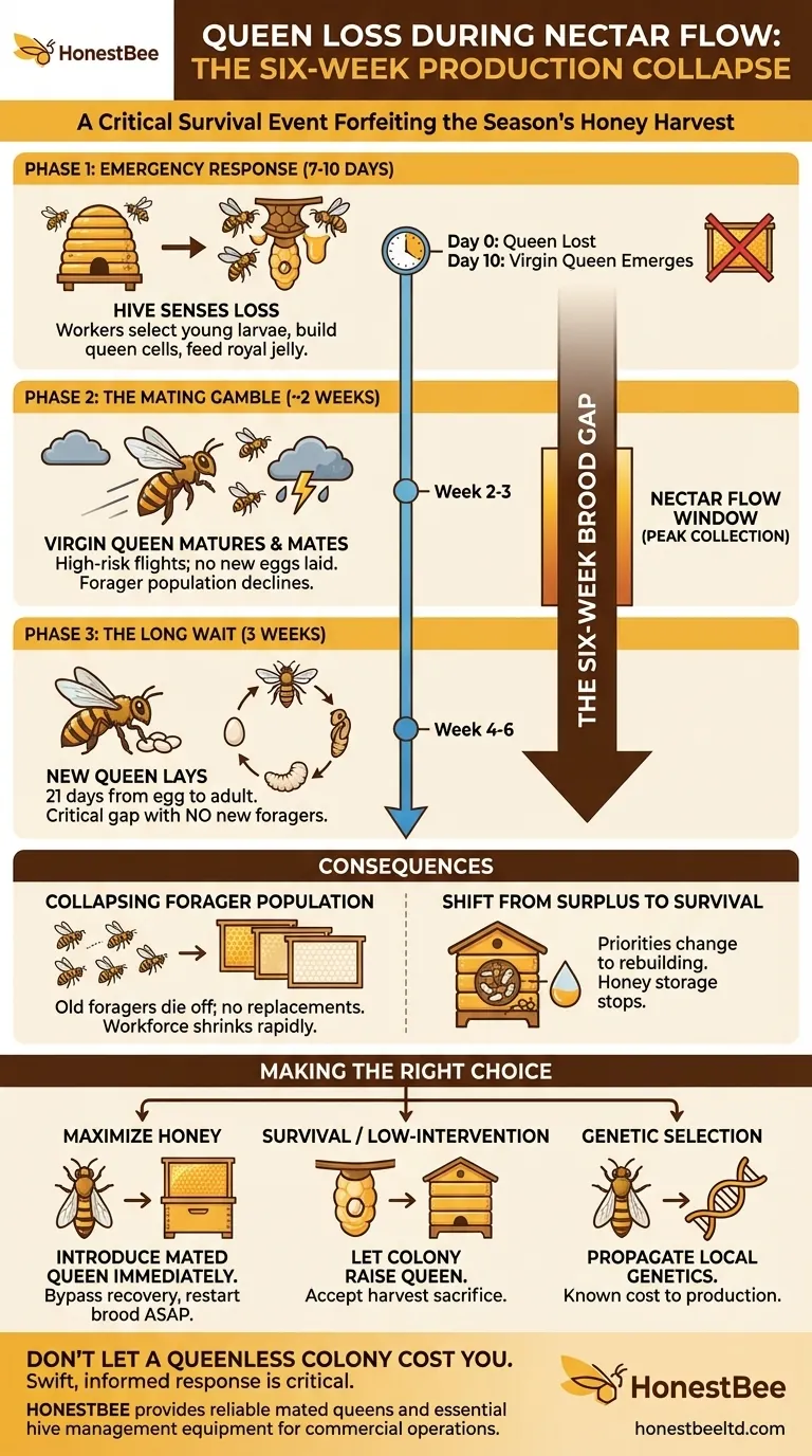 O que acontece se uma colmeia perder sua rainha durante o fluxo de néctar? Um Guia para Salvar Sua Colheita de Mel Guia Visual
