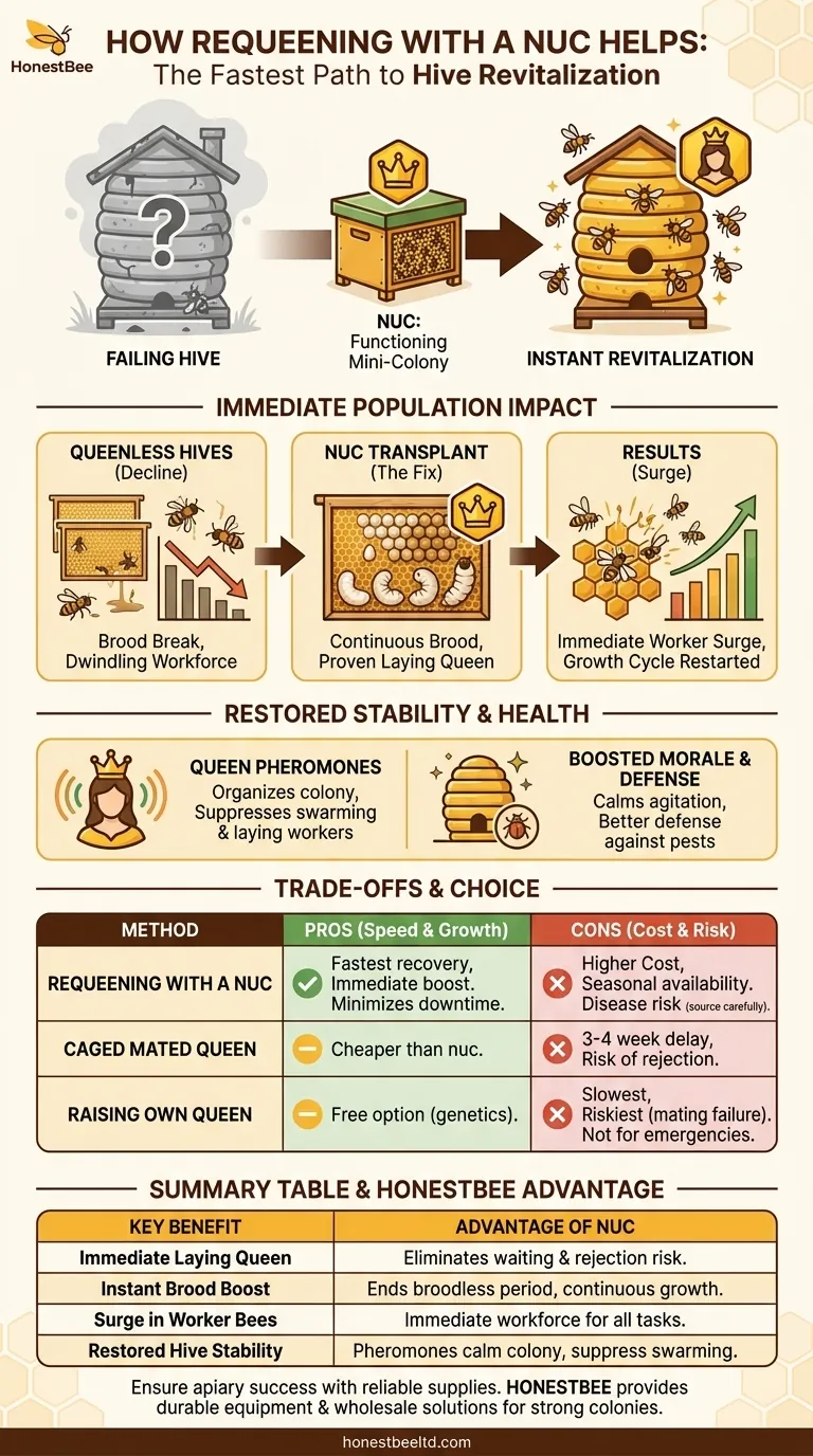 핵군(nuc)으로 군집을 여왕 교체하는 것이 어떻게 도움이 되나요? 벌통을 즉시 활성화하여 생산성을 극대화하세요 시각적 가이드