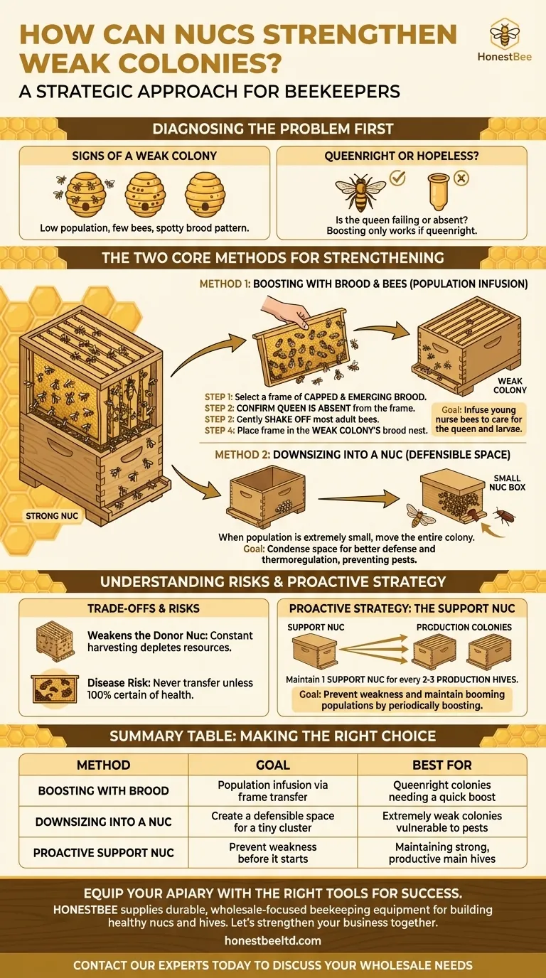 How can nucs be used to strengthen weak colonies? Boost Hive Health with Strategic Resource Transfers Visual Guide