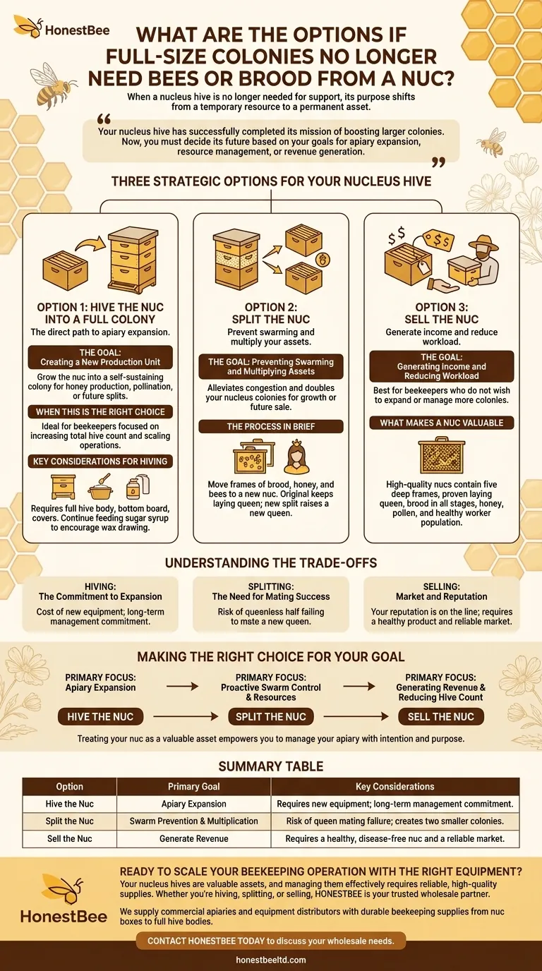 当全尺寸蜂群不再需要来自蜂箱的蜜蜂或蜂蛹时，有哪些选择？蜂场战略性下一步 图解指南