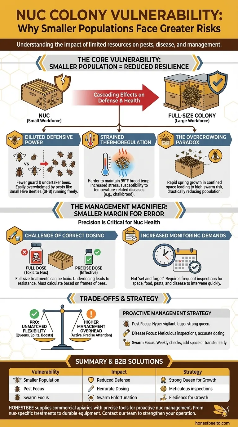 How are nucs more susceptible to pests and diseases? Key Vulnerabilities and Management Strategies Visual Guide