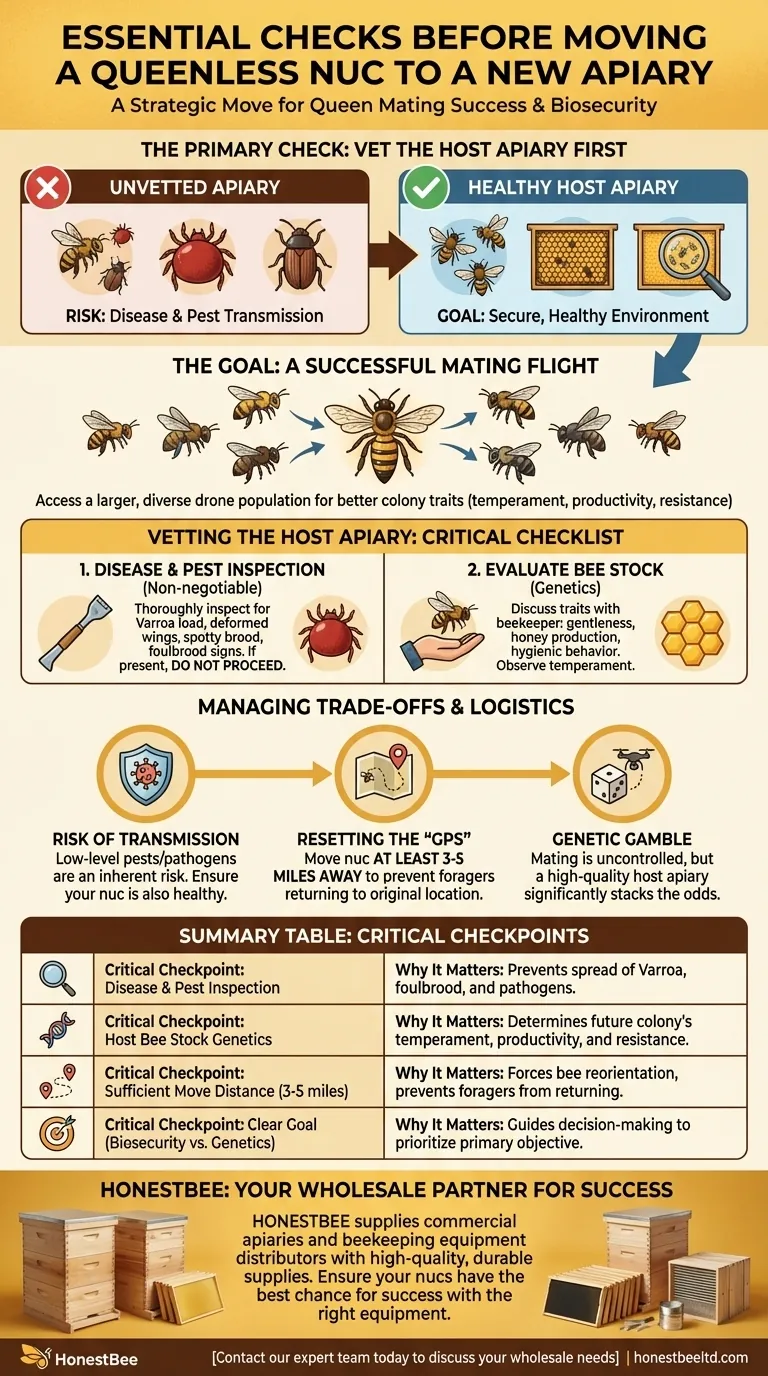 What should be checked before moving a queenless nuc? Ensure a Successful & Safe Queen Mating Visual Guide